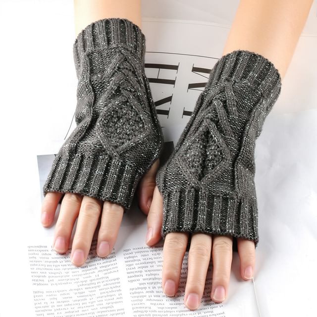 Kinoxslone-Glitter Knit Fingerless Gloves