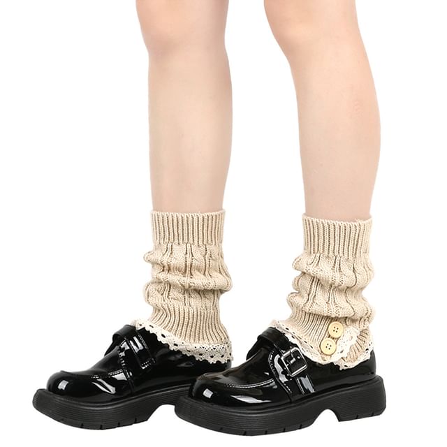 Kinoxslone-Lace Trim Buttoned Cable Knit Leg Warmers