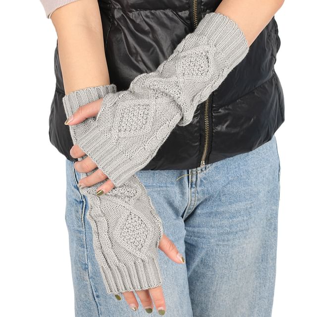 Kinoxslone-Plain Cable Knit Fingerless Long Gloves