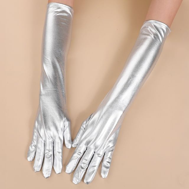 Kinoxslone-Plain Faux Leather Opera Length Gloves
