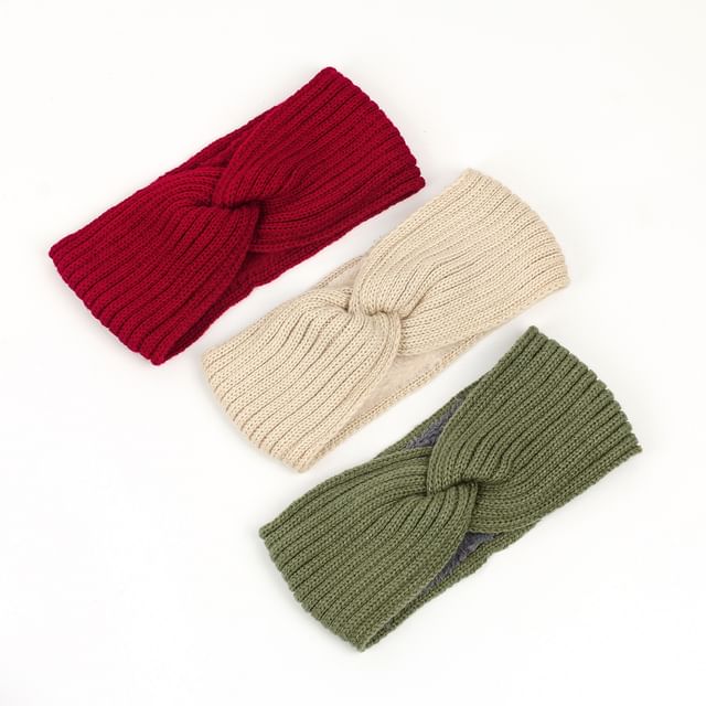 Kinoxslone-Plain Fleece-Lined Knit Wide Headband