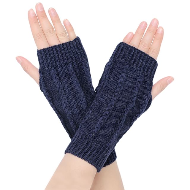 Kinoxslone-Plain Knit Fingerless Gloves