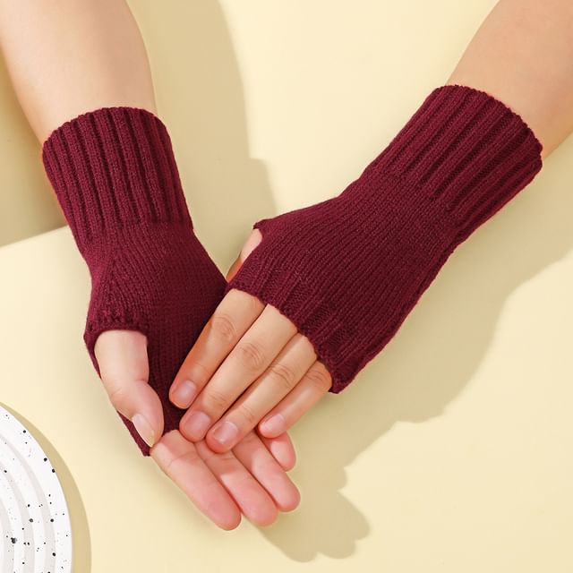 Kinoxslone-Plain Ribbed Knit Arm Sleeves