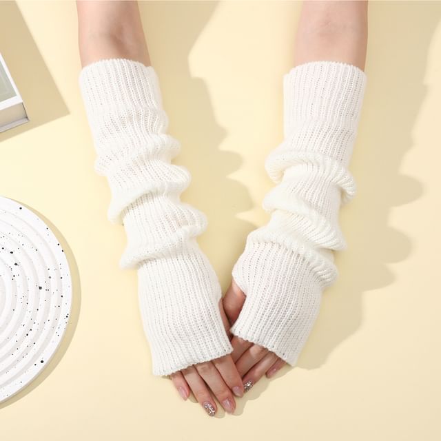 Kinoxslone-Plain Ribbed Knit Arm Sleeves
