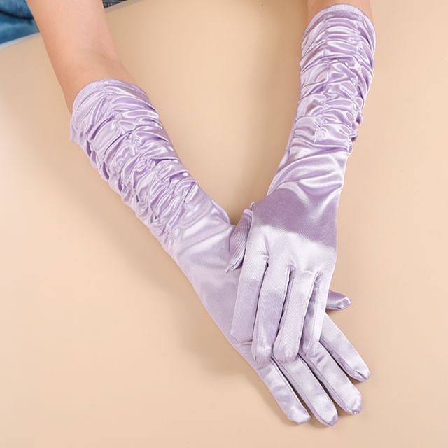 Kinoxslone-Shirred Satin Arm Length Gloves