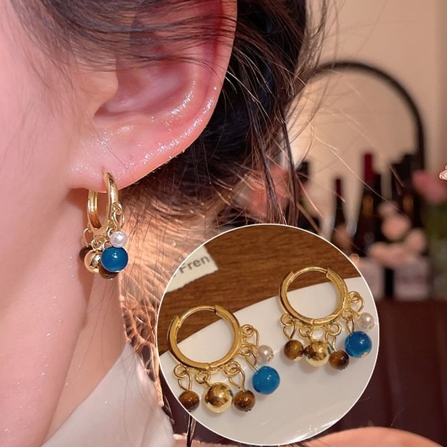 Kiren-Bead Fringed Drop Hoop Earring