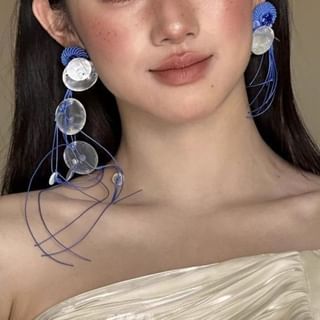 Kiren-Disc String Bolo Tie Necklace Fringed Drop Earring