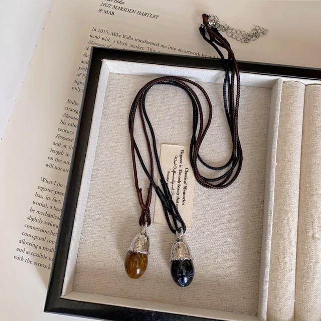 Kiren-Faux Gemstone Pendant String Necklace