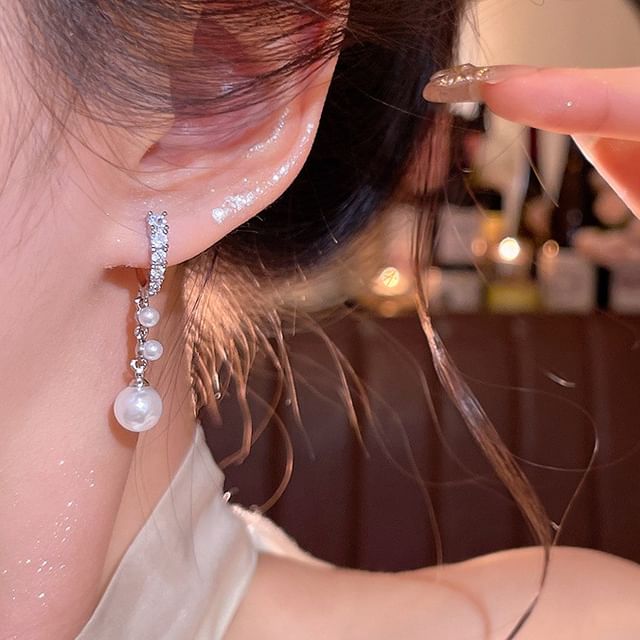 Kiren-Faux Pearl Rhinestone Drop Earring