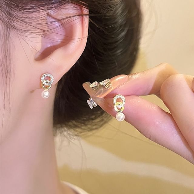 Kiren-Faux Pearl Rhinestone Drop Earring
