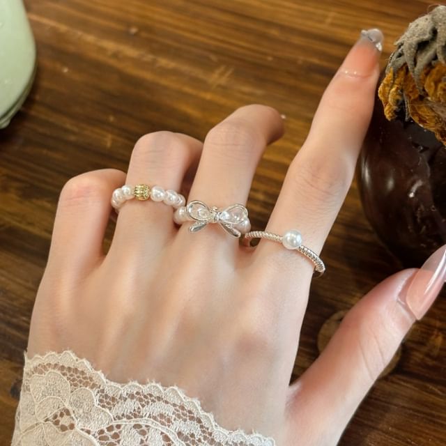 Kiren-Faux Pearl Ring Set