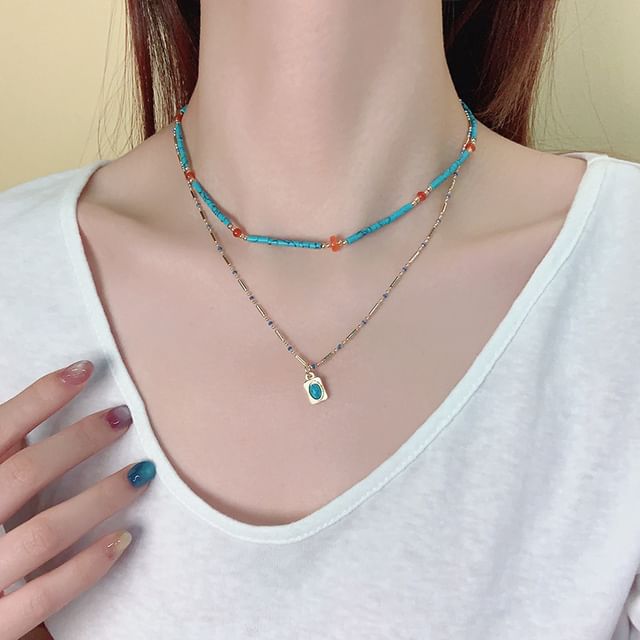 Kiren-Gemstone Pendant Necklace Beaded Necklace