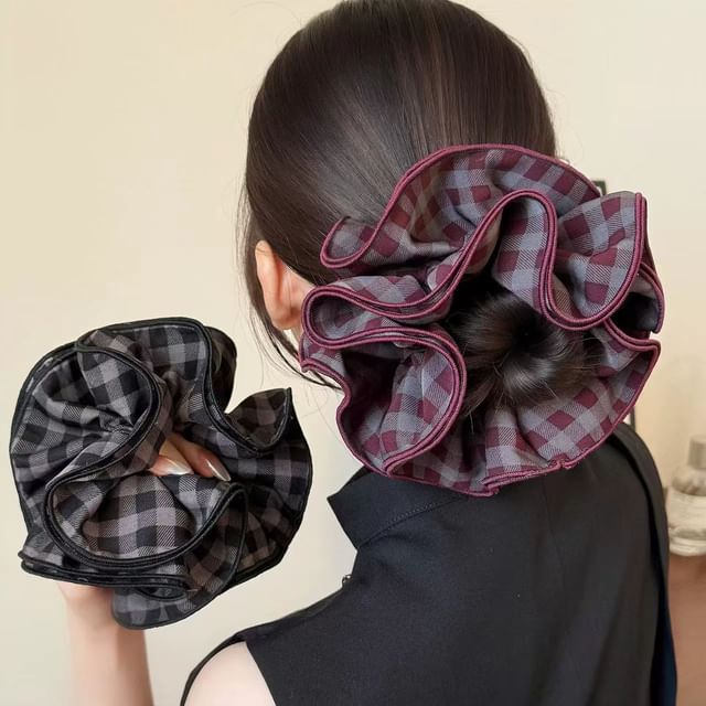 Kiren-Plaid Layered Scrunchie