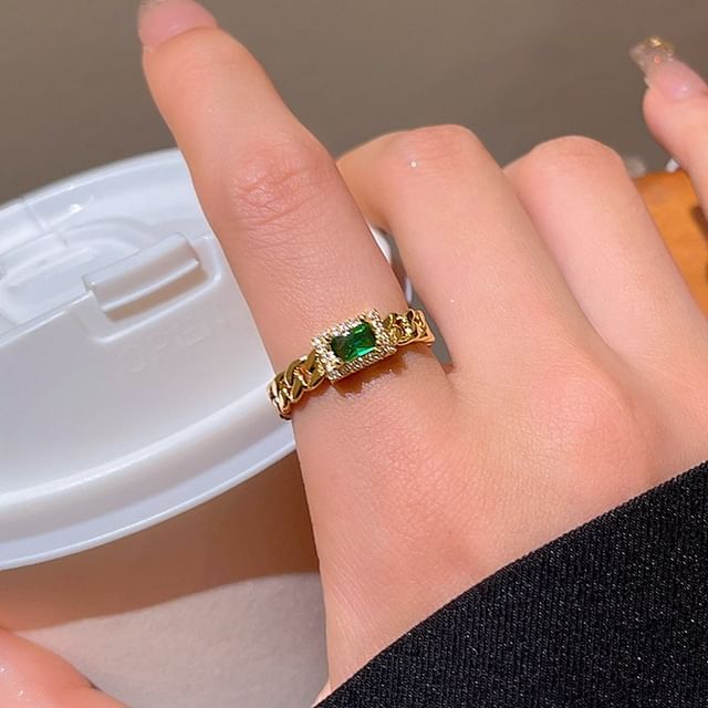 Kiren-Rhinestone Chain Open Ring