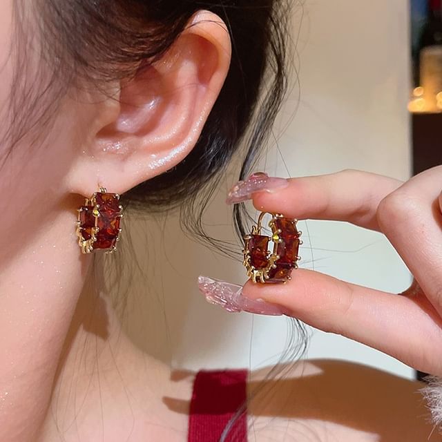 Kiren-Rhinestone Leverback Hoop Earring