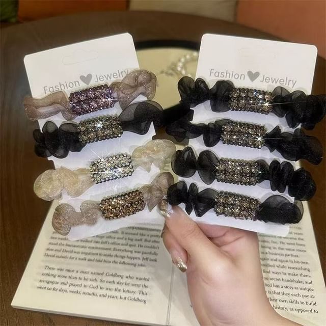Kiren-Rhinestone Mesh Scrunchie