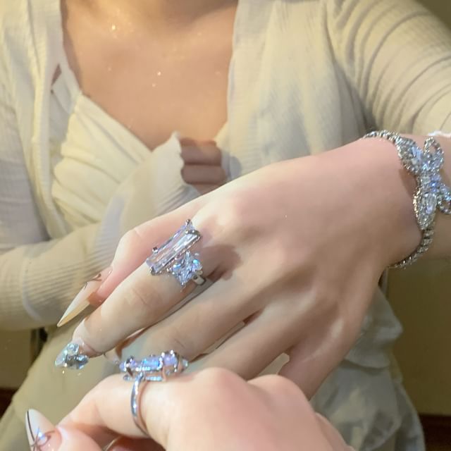 Kiren-Rhinestone Open Ring