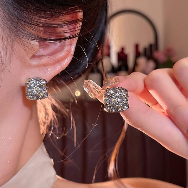 Kiren-Rhinestone Square Stud Earring