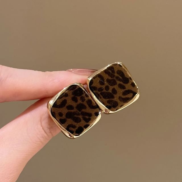Kiren-Square Leopard Print Stud Earring