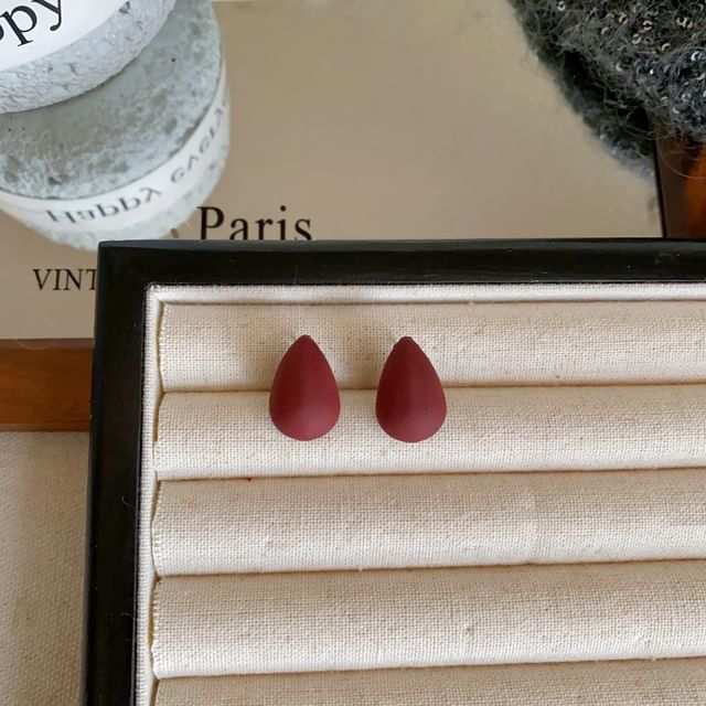 Kiren-Teardrop Plain Matte Alloy Stud Earring