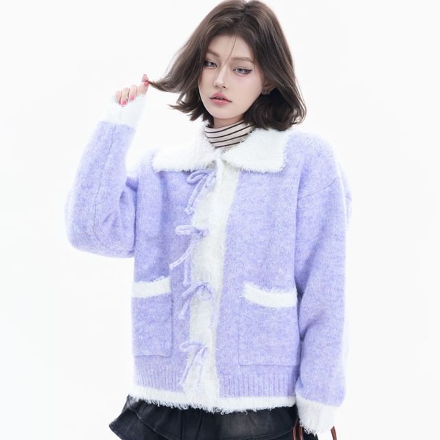 Kizmi-Collared Two Tone Button Up Detail Cardigan
