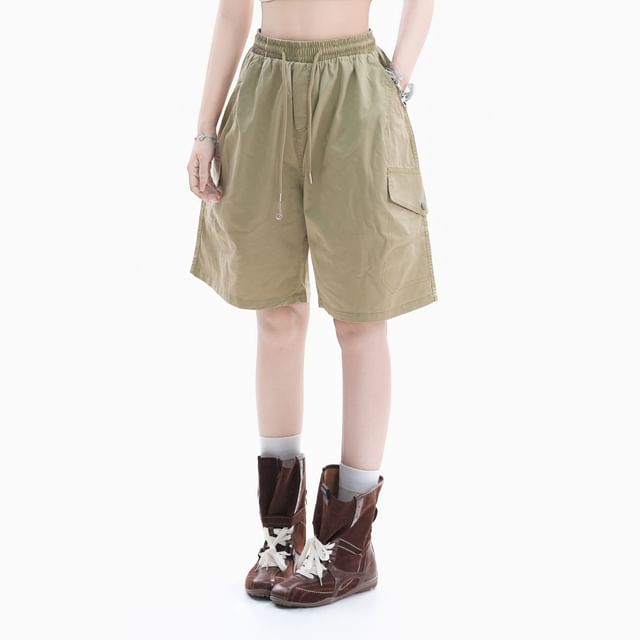 Kizmi-Drawstring Waist Plain Cargo Shorts