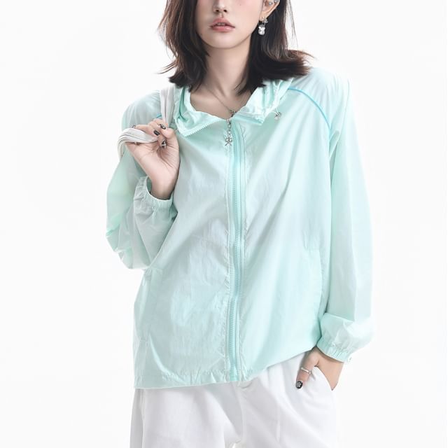 Kizmi-Hooded Plain Zip-Up Light Jacket