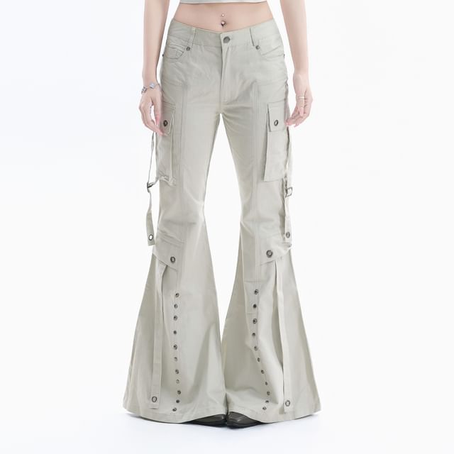 Kizmi-Mid Rise Plain Bell Bottom Cargo Pants