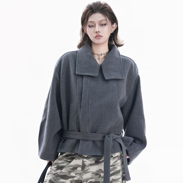 Kizmi-Plain Tie Waist Jacket