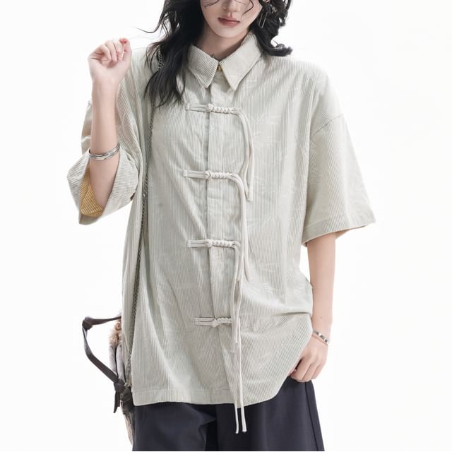 Kizmi-Short-Sleeve Collared Knot Button Shirt