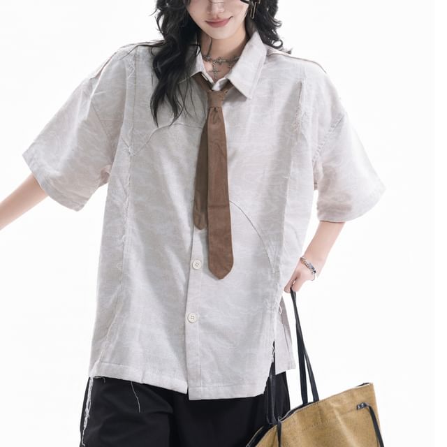Kizmi-Short-Sleeve Collared Tie-Dye Button Up Shirt