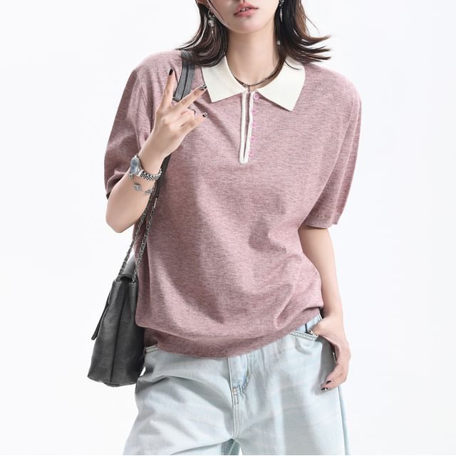Kizmi-Short-Sleeve Half Zip Knit Polo Top