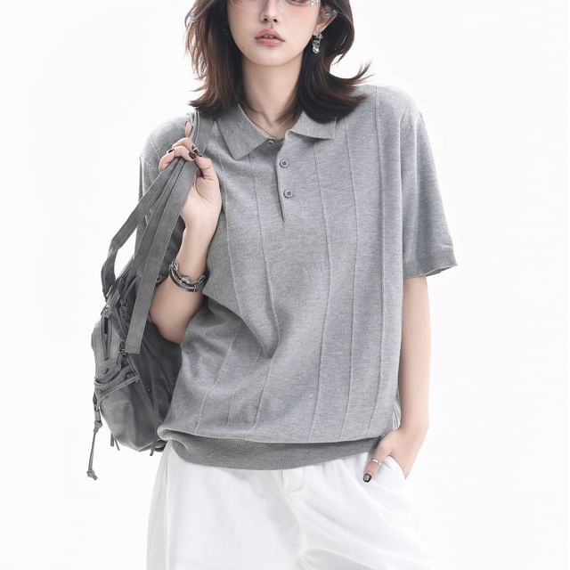 Kizmi-Short-Sleeve Ribbed Plain Knit Polo Top
