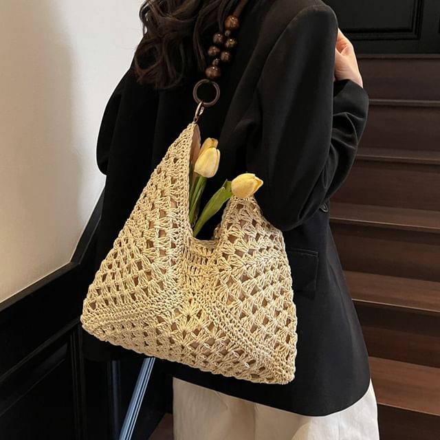 KOCORE-Beaded Strap Perforated Tote Bag