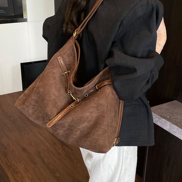 KOCORE-Belted Faux Suede Tote Bag