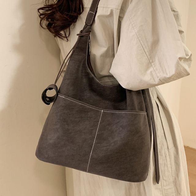 KOCORE-Contrast Stitch Panel Shoulder Bag