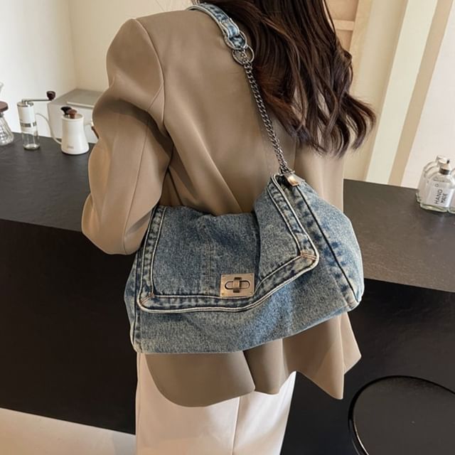 KOCORE-Denim Flap Shoulder Bag