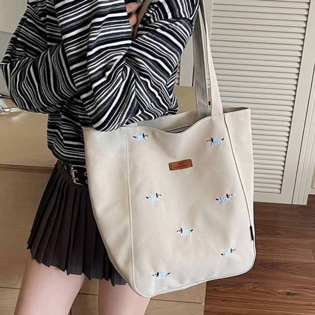 KOCORE-Dog Embroidery Canvas Tote Bag