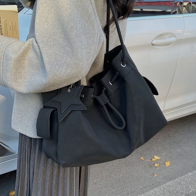 KOCORE-Drawstring Flap Pocket Tote Bag