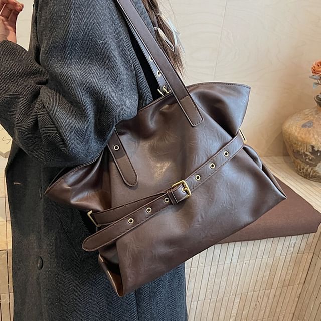 KOCORE-Faux Leather Buckled Strap Shoulder Bag