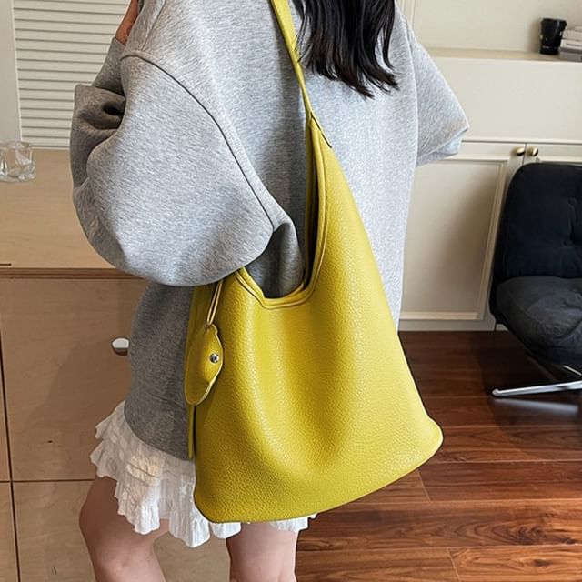 KOCORE-Faux Leather Plain Bucket Bag