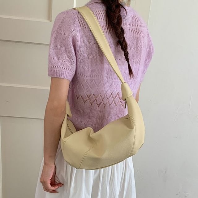 KOCORE-Faux Leather Plain Hobo Bag