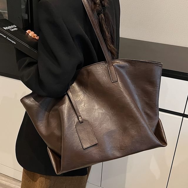 KOCORE-Faux Leather Plain Shoulder Bag
