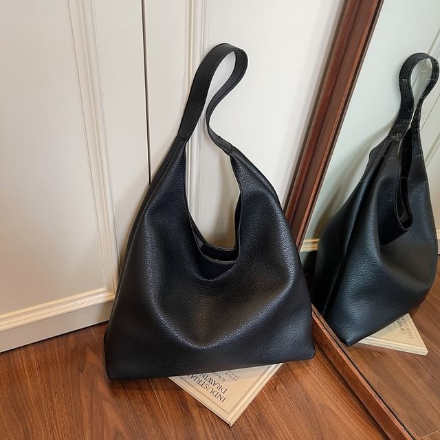KOCORE-Faux Leather Plain Tote Bag