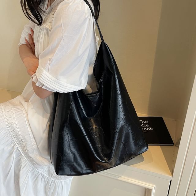 KOCORE-Faux Leather Plain Tote Bag