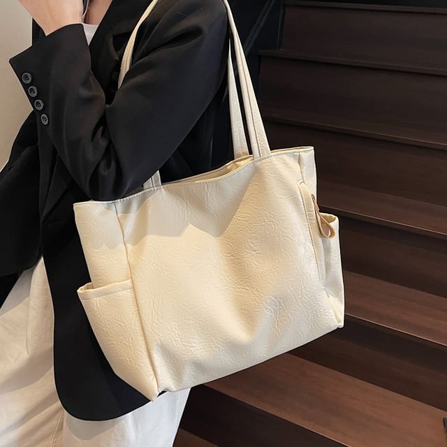 KOCORE-Faux Leather Plain Tote Bag