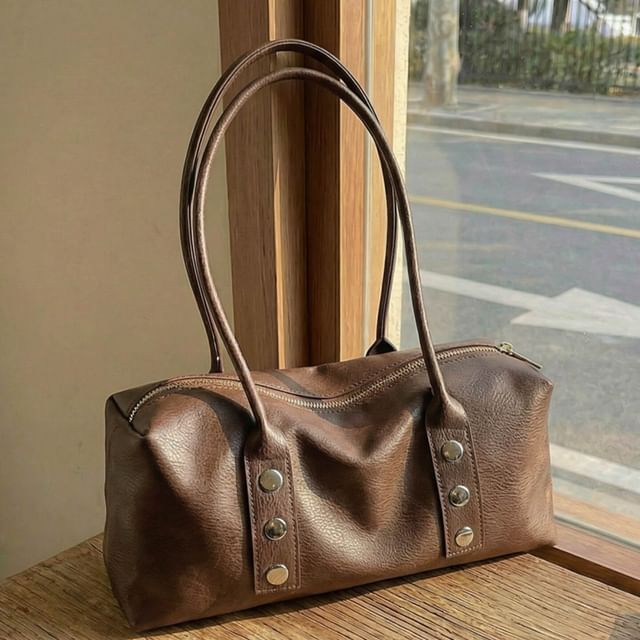 KOCORE-Faux Leather Studded Shoulder Bag