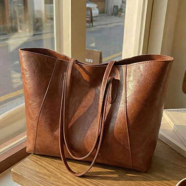 KOCORE-Faux Leather Tote Bag
