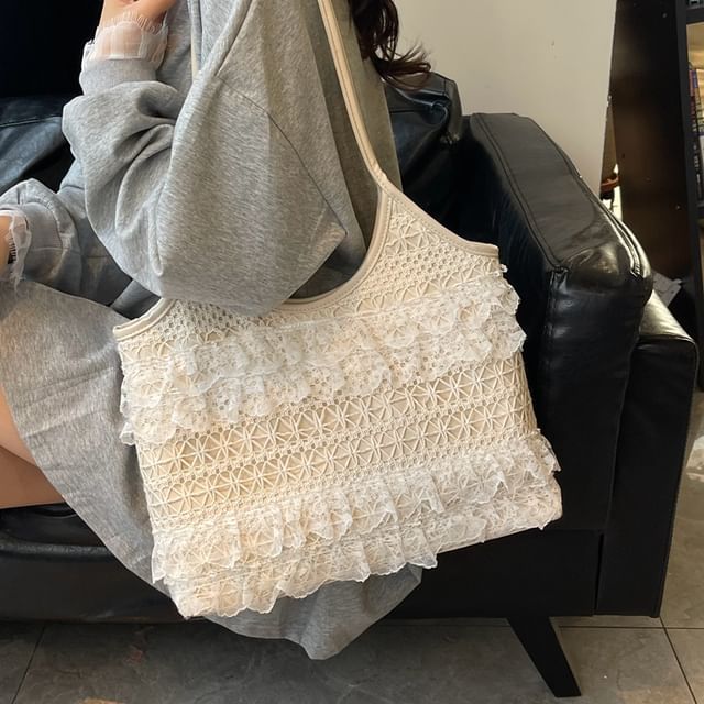 KOCORE-Lace Ruffle Tote Bag