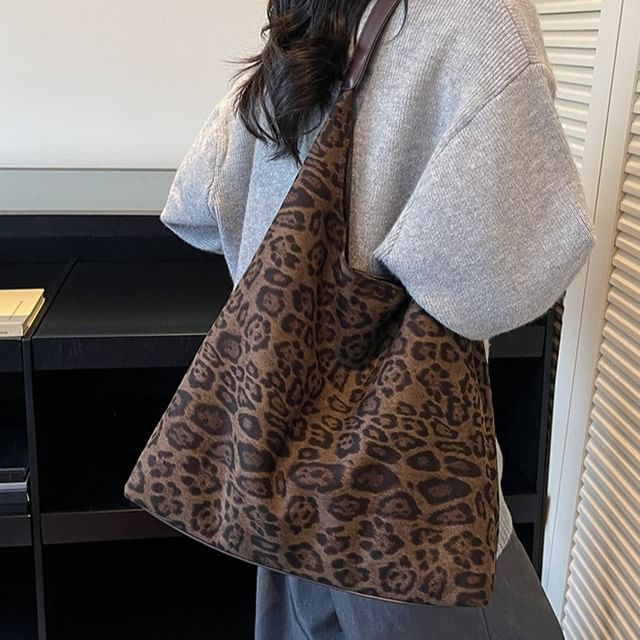 KOCORE-Leopard Print Faux Suede Tote Bag